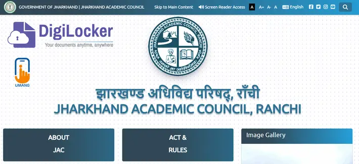 Jharkhand 10th and 12th Digital Marksheet 2025 Download via UMANG and DigiLocker App Official homepage of Jharkhand Academic Council (JAC), Ranchi showing DigiLocker and UMANG app options for Jharkhand 10th and 12th digital marksheet download 2025 via UMANG and DigiLocker, related to Jharkhand board results 2025 and JAC exam important dates.