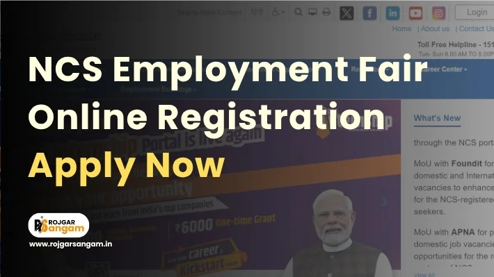 National Career Service official website homepage showing PM Internship program details, guiding users about NCS employment fair online registration, NCS employment fair eligibility criteria, documents required for NCS job fair, and district wise date for NCS rojgar mela.